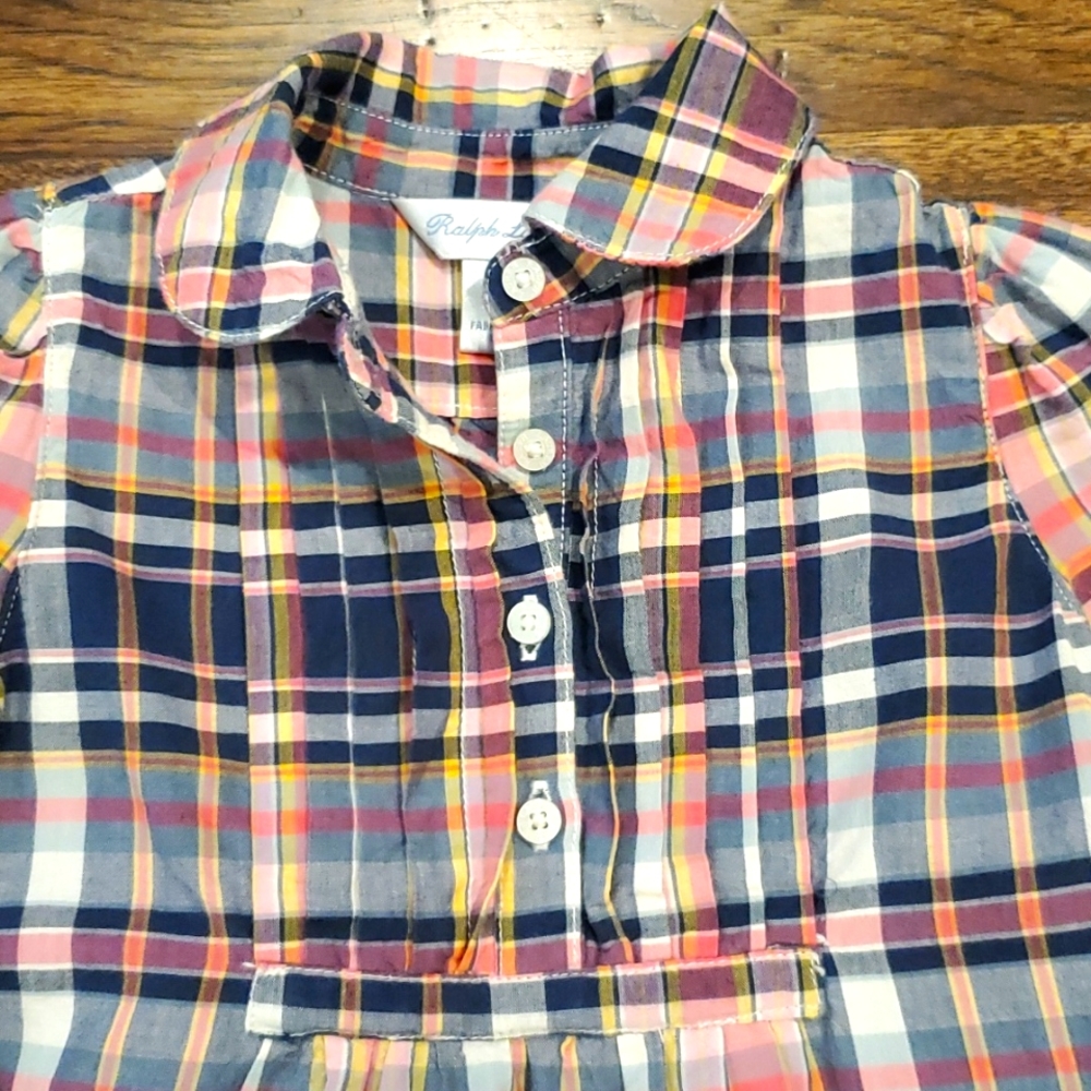 Baby girl Ralph Lauren plaid 1/4 button shirt size 9M - Picture 2 of 4